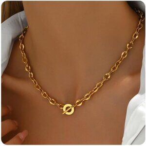 🆕 Women Gold Chunky Chain Necklace Thick Cuban Curb Gemstone Pendant Jewelry